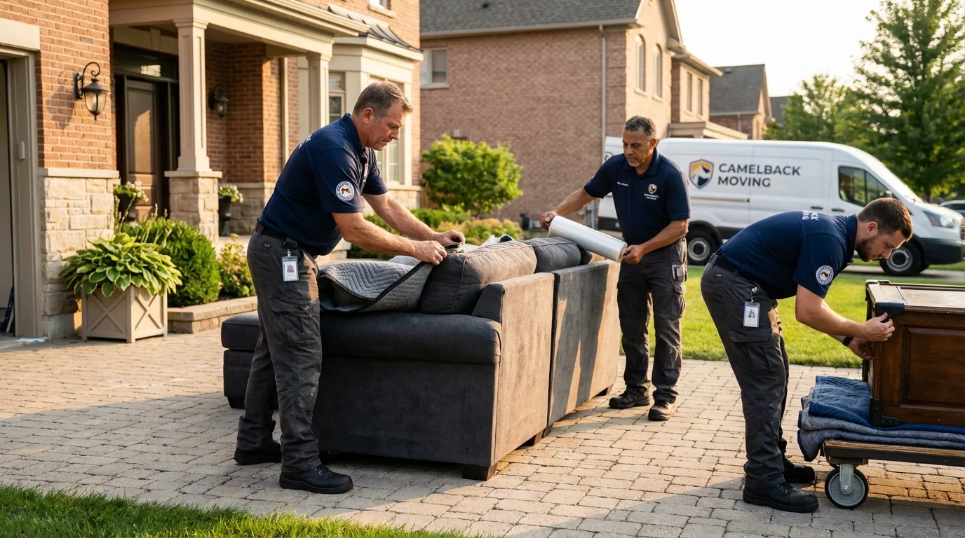 Large estate moving crew wrapping furniture in Clare, MI
